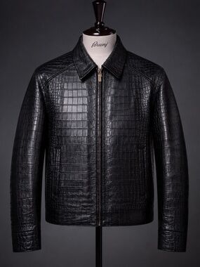 Brioni Men’s Black Genuine Porosus Crocodile Leather Jacket Size L
